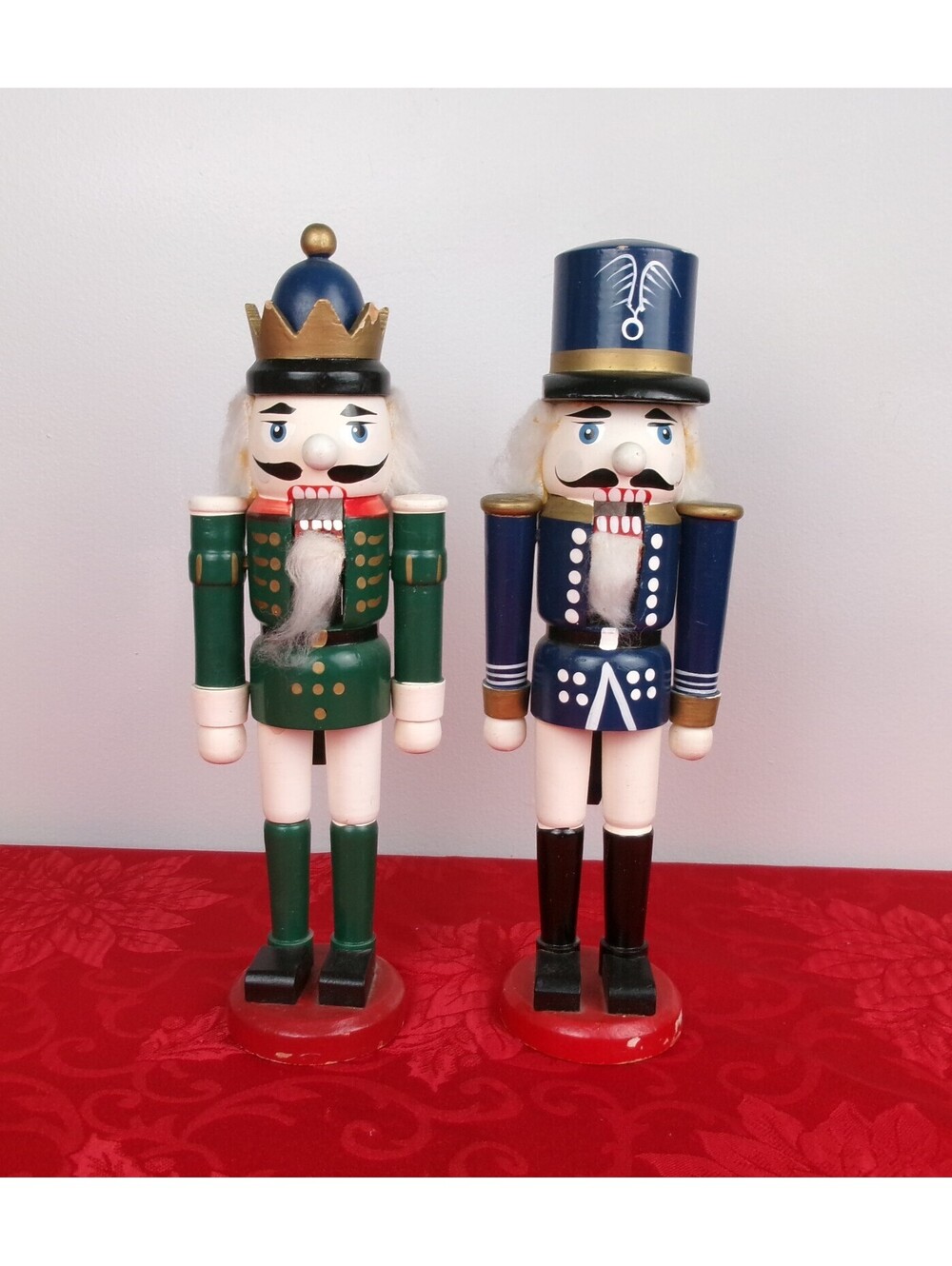 Wooden Christmas Nutcracker Soldiers Set of 2 King Blue Green 11-13" Decor
